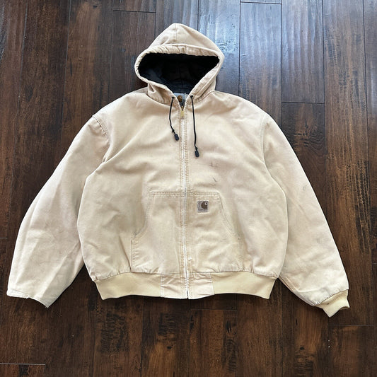 VTG 90s Carhartt Hooded Quilted Lined Tan Duck Canvas Jacket JQ295 2XL