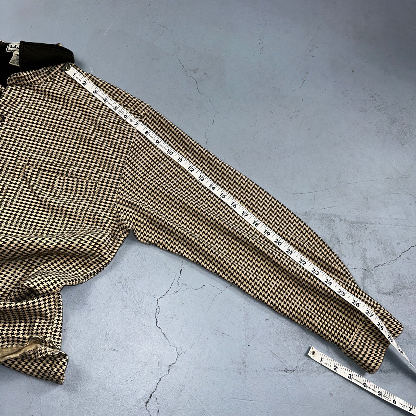 LL Bean VTG SOFT Flannel Shirt Size M Mens Cream Houndstooth Long Sleeve Button