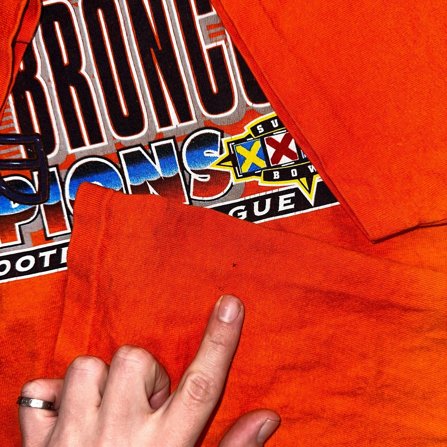 Denver Broncos 1997 Vintage Logo 7 AFC Champion T Shirt Orange Football 2XL
