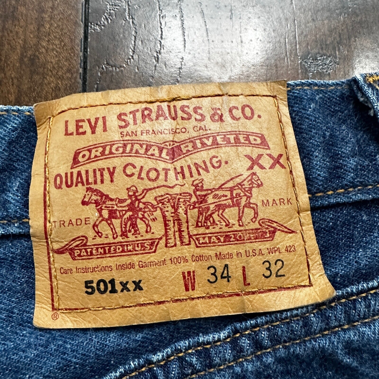 Vintage 90s Levis 501 34x32 USA Blue Denim Jeans Act 30x27 Thrashed Distressed