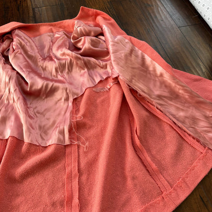 VTG 70s Overcoat Coat Pink Wool Union Made Pom Pom Northfield Rockabilly 1970s