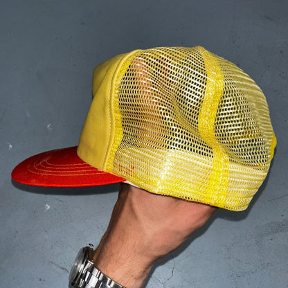 Vintage Adobe Building Centers Hat Yellow Red Mesh Snapback Trucker Cap 70s 80s