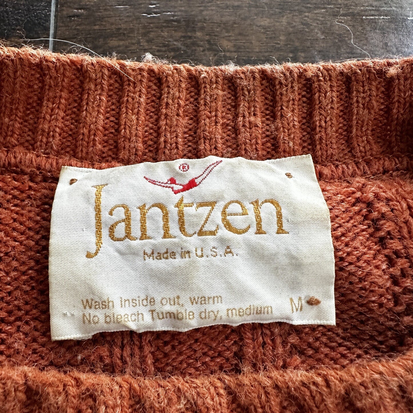 Vintage Jantzen Mens M Crewneck Sweater Orange USA Coogi Style Ugly Knit 60s
