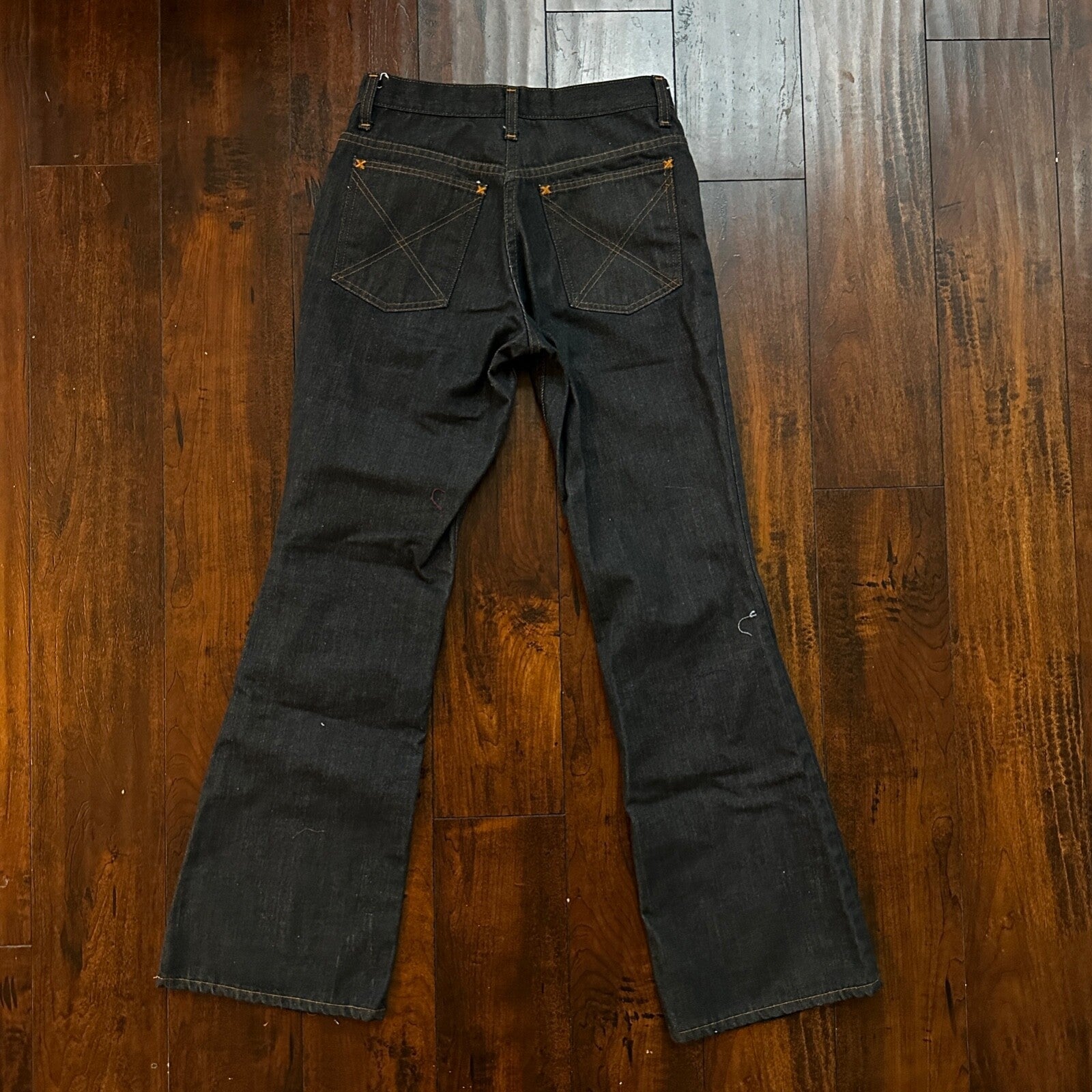 VTG Sears Put On 70s Pants 501 Bell Bottom Flare Rockabilly Cowboy 26x30 BLACK