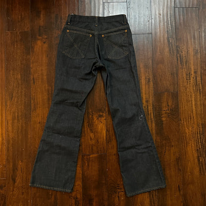 VTG Sears Put On 70s Pants 501 Bell Bottom Flare Rockabilly Cowboy 26x30 BLACK