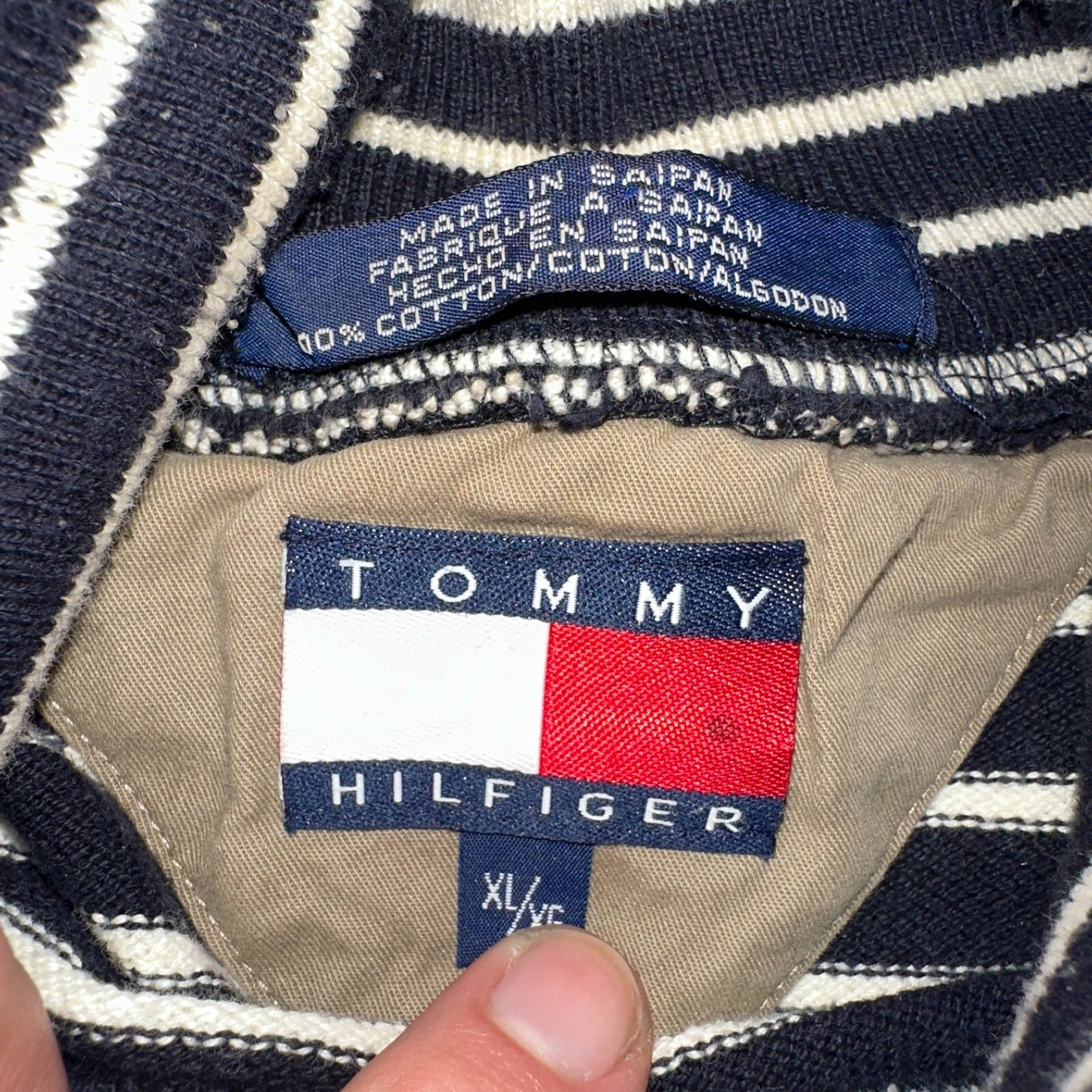 TOMMY HILFIGER Striped Turtleneck Long Sleeve XL Sparkles Added Custom VTG 90s