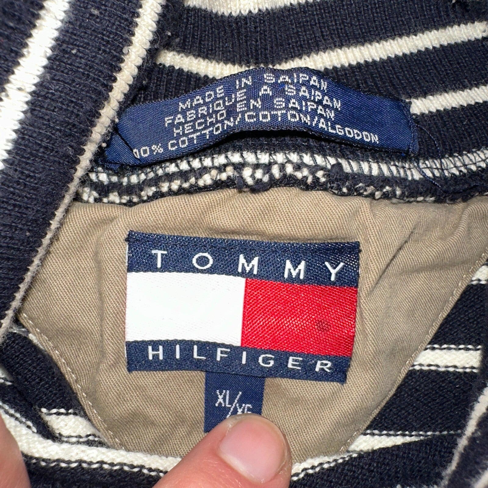 TOMMY HILFIGER Striped Turtleneck Long Sleeve XL Sparkles Added Custom VTG 90s