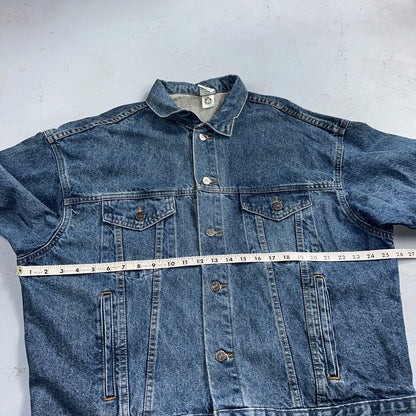 Crusin USA Cars Vintage 1980s Embossed Men's Denim Jacket Sz L Trucker Muscle