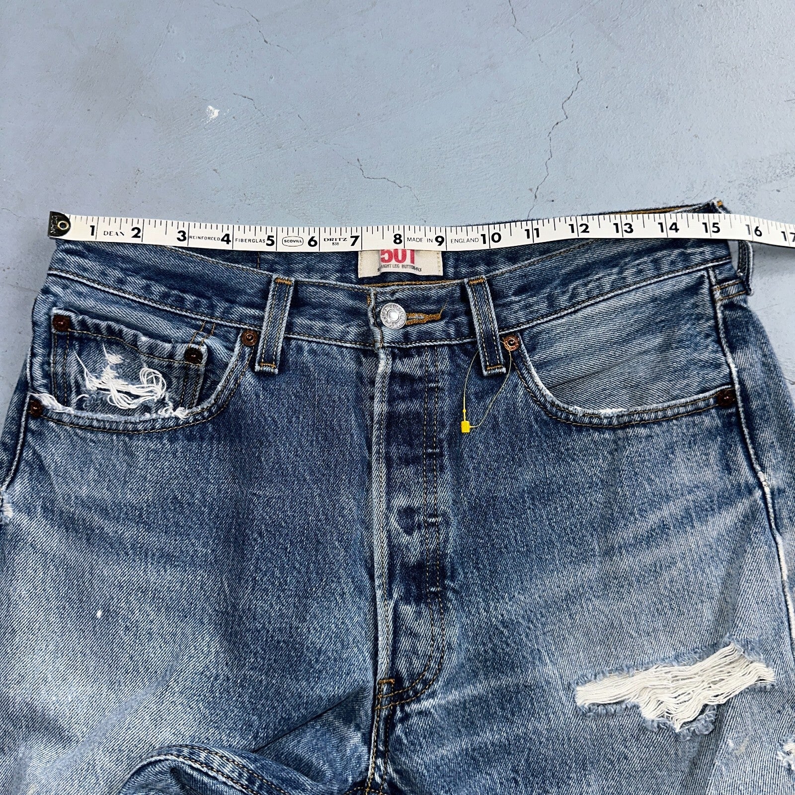 Levis 501 Vintage Y2K XX Straight Leg Jeans Rips Blue Med Wash 33x36 Act 31x31