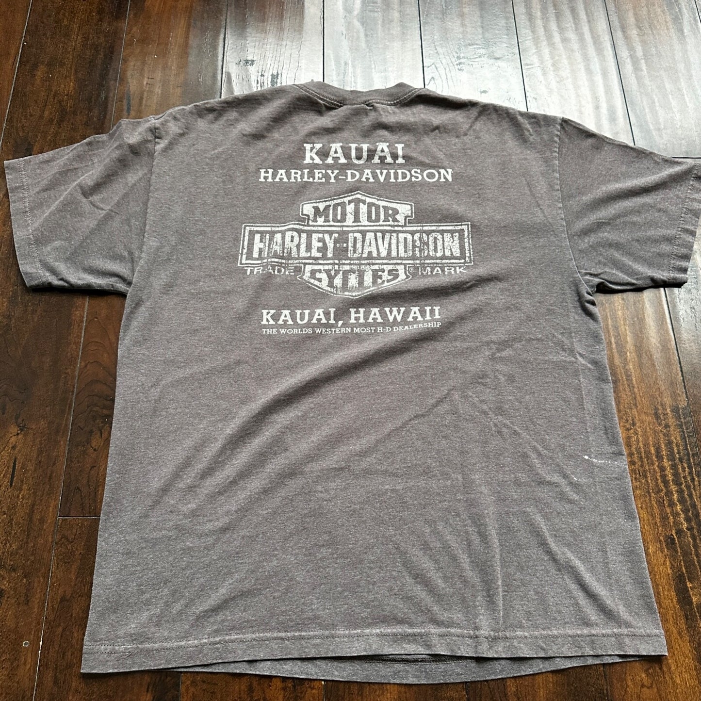 Harley Davidson USA Motorcycle Vintage Style T Shirt Kauai Hawaii Skulls