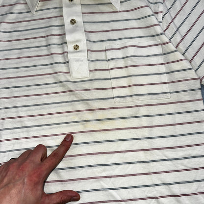 Striped 1980s Polo VTG T Shirt 80s Club Fellow White Stained Simple Tee