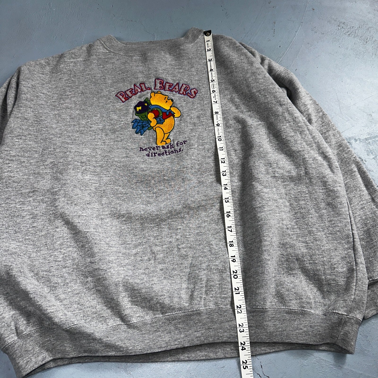 Pooh VTG Real Bears Never Ask Crew Neck Sweatshirt XL Embroidered Grey 90s