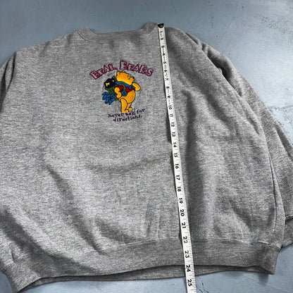 Pooh VTG Real Bears Never Ask Crew Neck Sweatshirt XL Embroidered Grey 90s