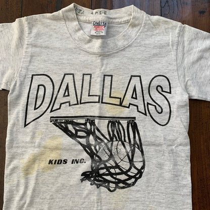 Oneita Boys Dallas Vintage T Shirt Basketball Sports Oregon Medium Gray 90s