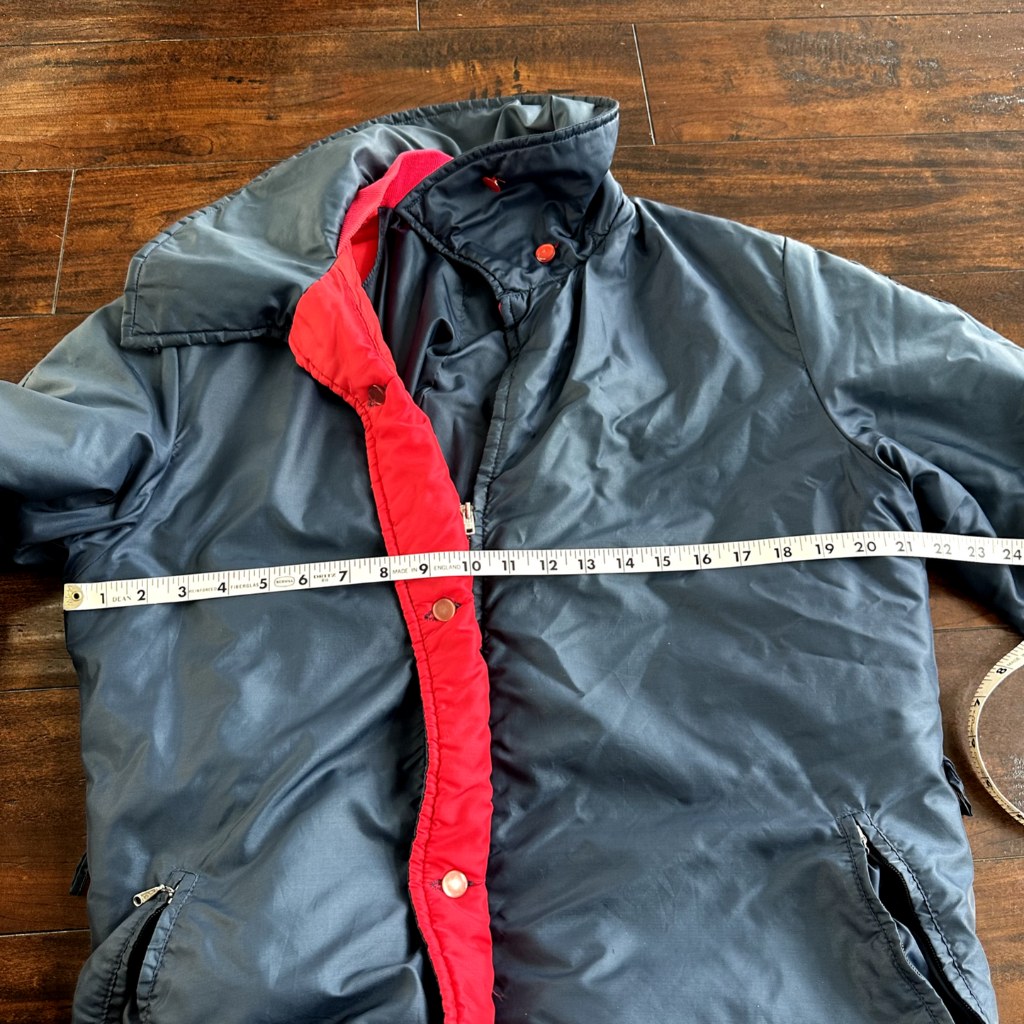 Vintage 50s Comfy Puffer Coat Jacket Womens Metallic Talon Zipper 60s Navy