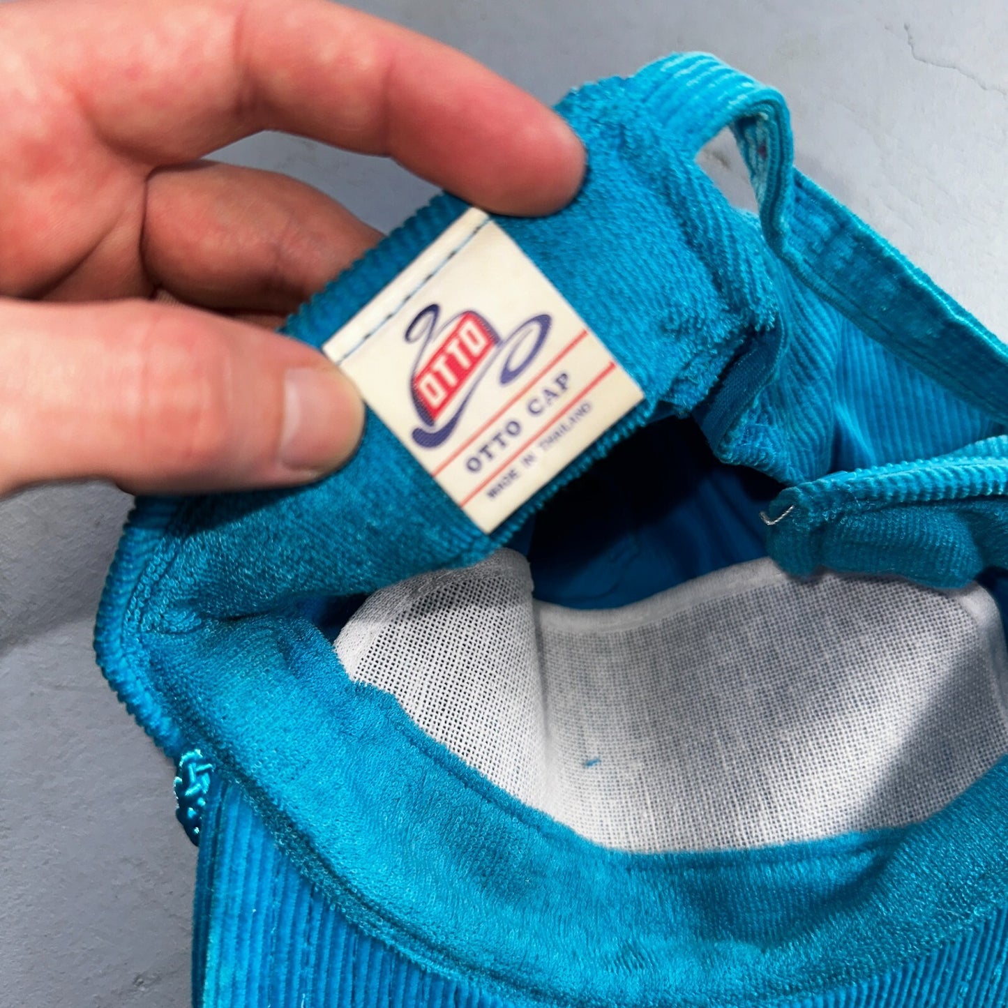 Baker Montana Ross Management Corduroy VTG Hat Cap Snapback Blue Fun Text Otto