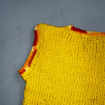 VTG Yellow Vest Knitted Sleeveless Sweater Pullover Handmade Knit 70s 1970s