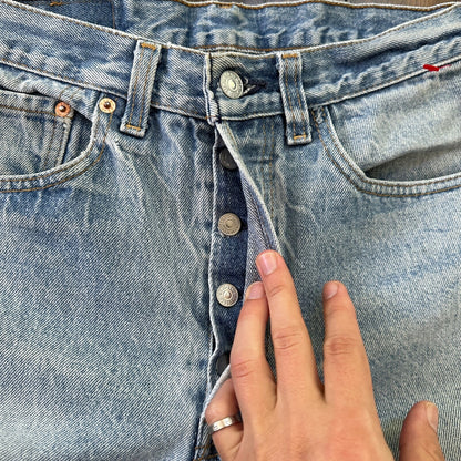 VTG 90s Levis 501 Button Fly 32x34 USA Tag Jeans Straight Wash Blue XX Act 29x29