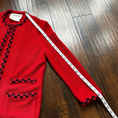 VTG Castleberry Womens Knit Cardigan Blazer Jacket Red Checkerboard Cute Grandma