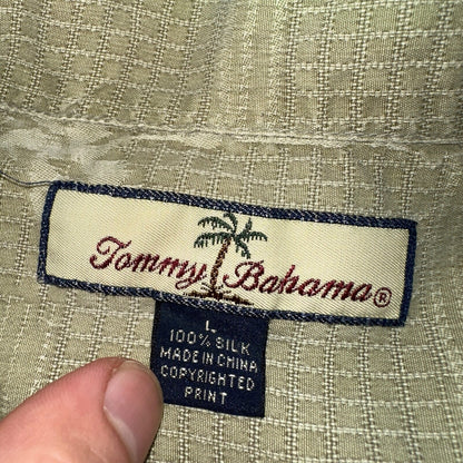 Tommy Bahama Mens L Pineapple Print 100% Silk Hawaiian Camp Loop Collar Shirt