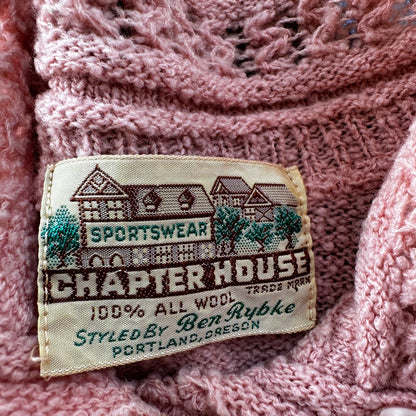 VTG 1960s Pink Knit Cardigan Sweater Rockabilly 60s Wool Belted Chapter House