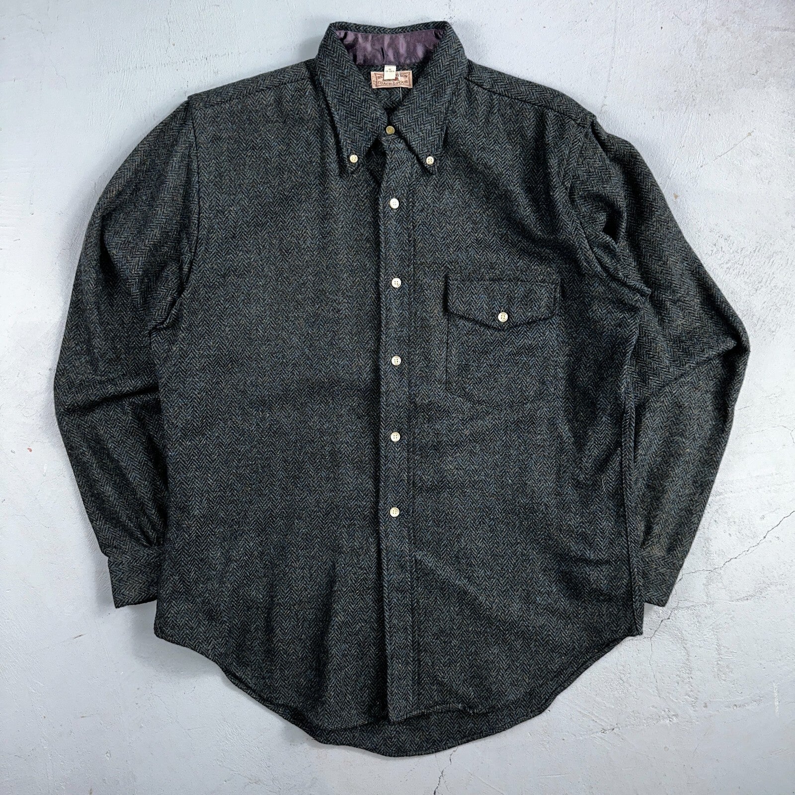 VTG Benson Rixon Shirt Mens M Button Down Dagger 60s 70s Rockabilly Herringbone