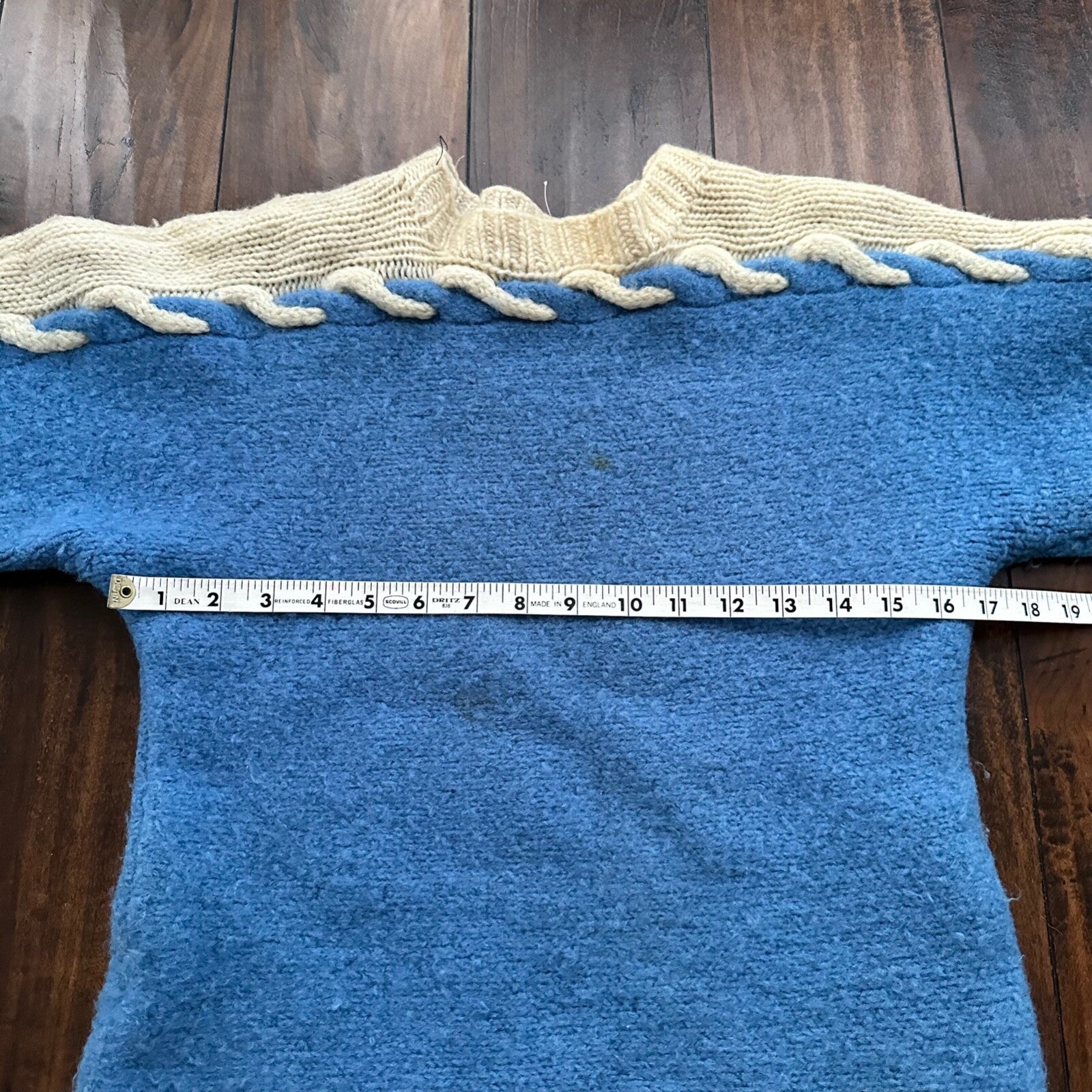 Vintage Handmade Wool Knit Sweater S Blue Pattern 1940s 1950s Rare 40s 50s WWII