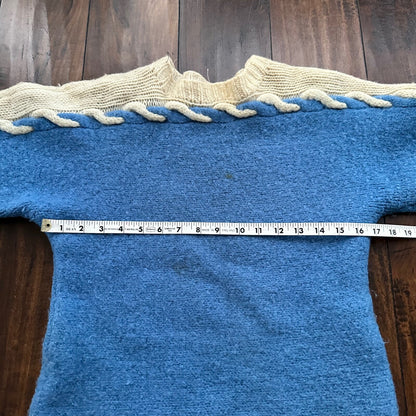 Vintage Handmade Wool Knit Sweater S Blue Pattern 1940s 1950s Rare 40s 50s WWII