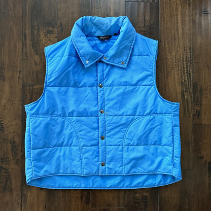 Vtg Sears Western Outdoor Wear Puffer Vest Snap Baby Blue 70s 80s Boxy XL
