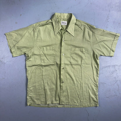 1960s Habands Green Short Sleeve Button Down Shirt Rockabilly Drip Dry Summer