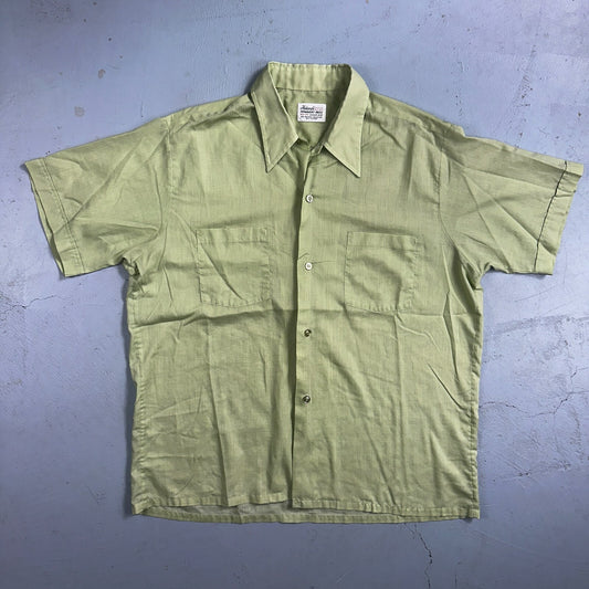 1960s Habands Green Short Sleeve Button Down Shirt Rockabilly Drip Dry Summer