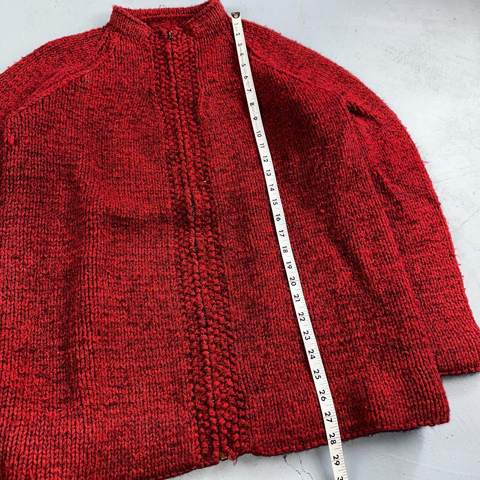VTG Sweater Mens L Red Cable Knit Ribbed Full Zip 1950s Rockabilly Talon Rare