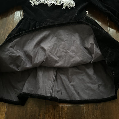 Vintage Sarah Kent Girls Victorian Style Dress Rare Black Pearls White Velour