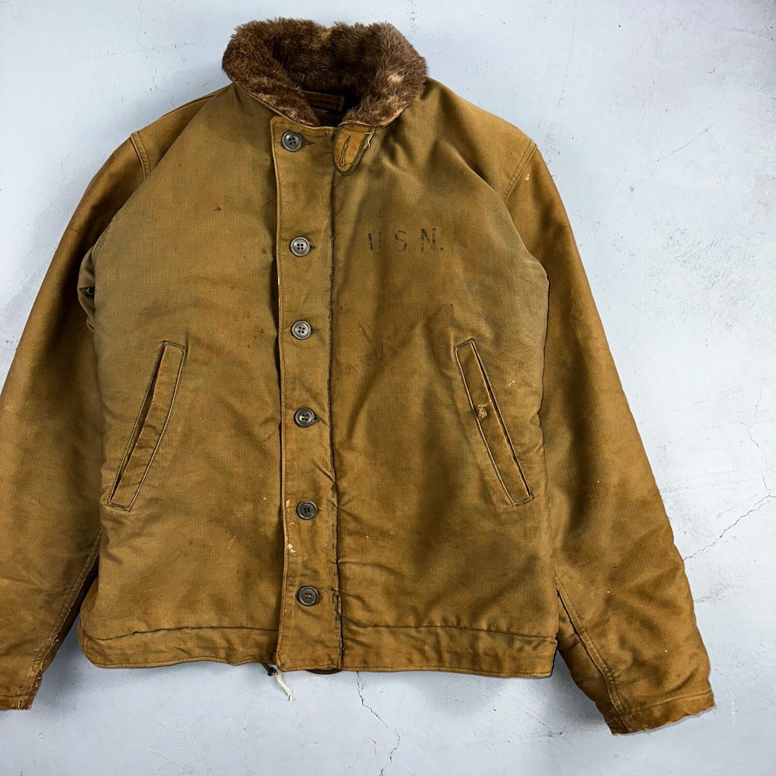 VTG WWII US NAVY USN N1 Deck Jacket Sz 38 Alpaca Stencil Work Coat Rare WW2
