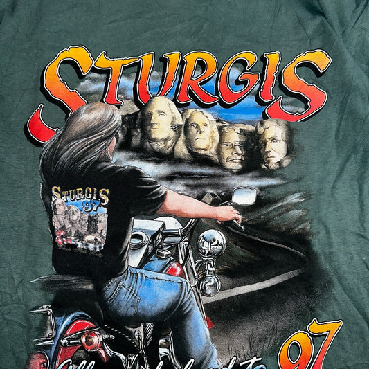 Vintage 1997 Sturgis Motorcycle Rally Big Print T Shirt Large Biker Double Side