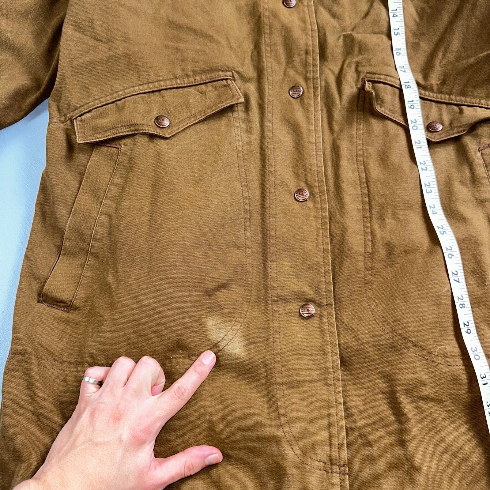 Vintage LL Bean Aztec Fleece Lined Womens Canvas Long Button Duster Coat M