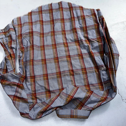 Wrangler VTG Shirt Mens 17.5x35 Plaid Cowboy Cut Pearl Snap Long Tail Rodeo