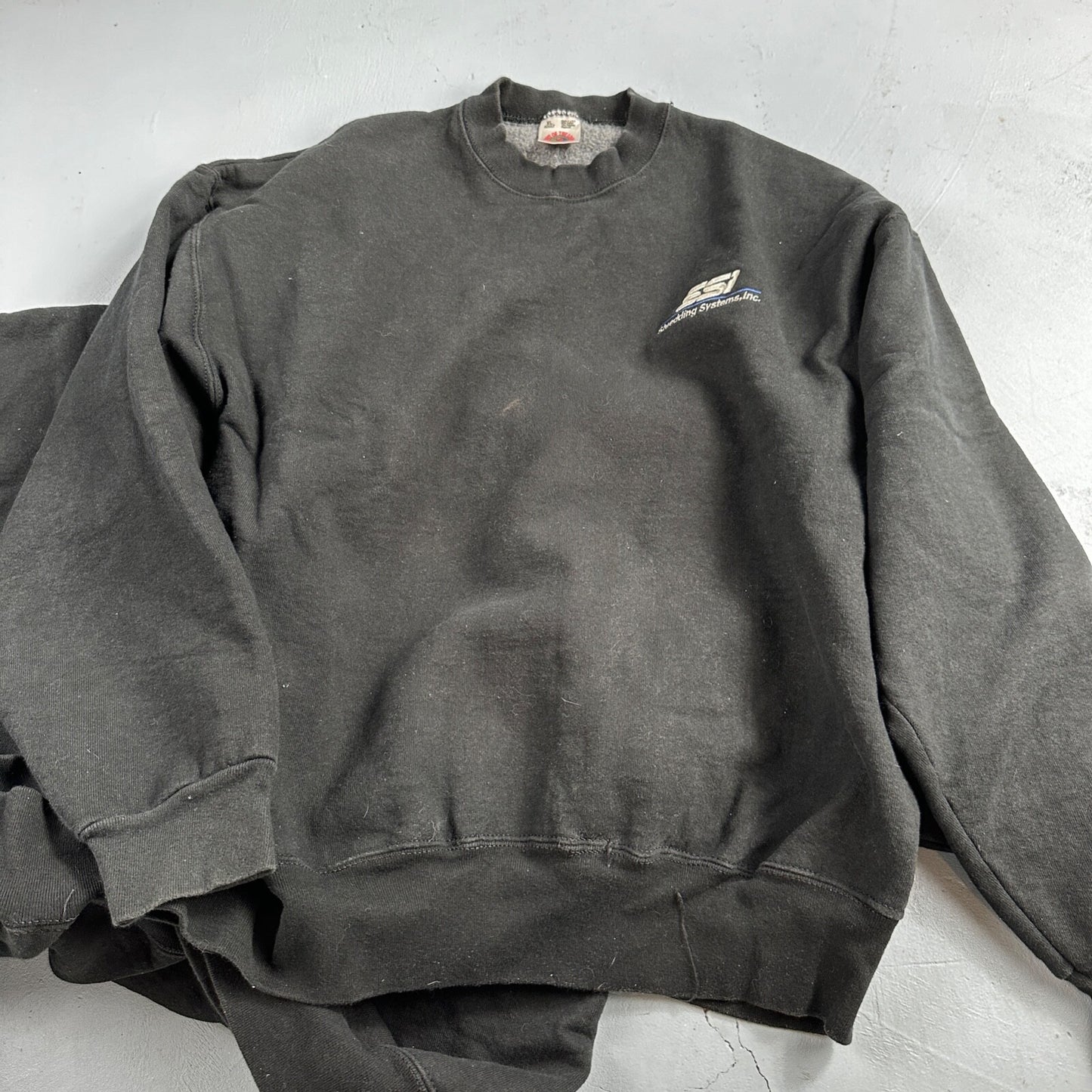 Fruit of the Loom Sweatshirt 90s VTG Crewneck USA Solid Black Blank Shredding XL