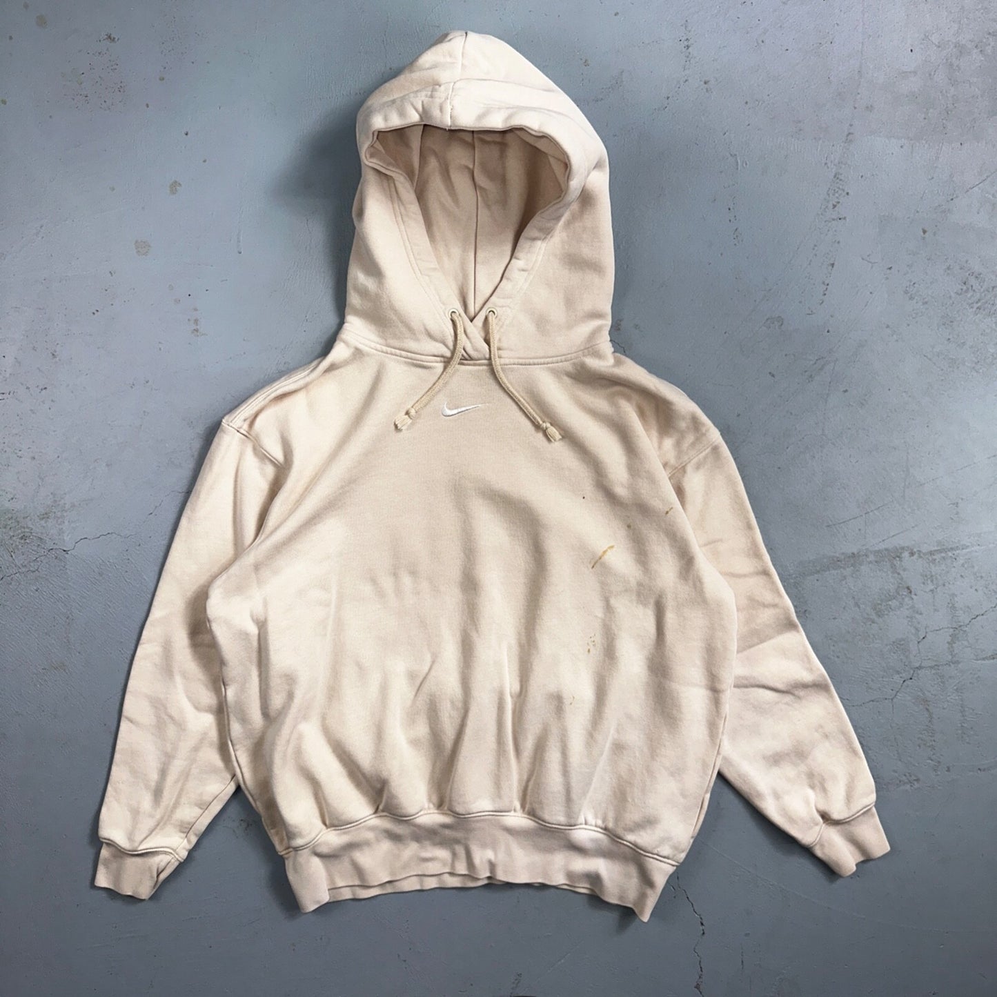 Nike Sweatshirt Womens XS Center Check Hoodie Beige White Tag Swoosh Stained