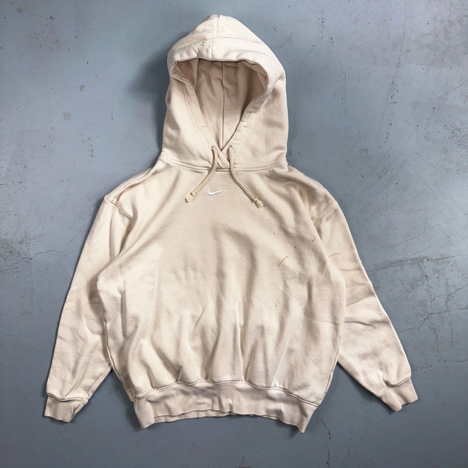 Nike Sweatshirt Womens XS Center Check Hoodie Beige White Tag Swoosh Stained