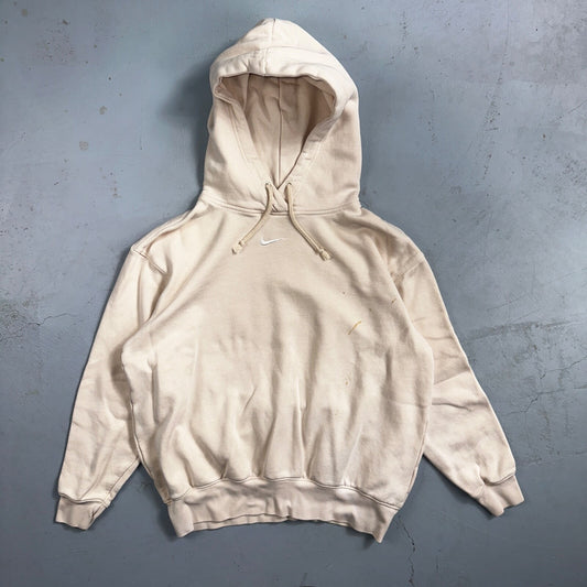 Nike Sweatshirt Womens XS Center Check Hoodie Beige White Tag Swoosh Stained