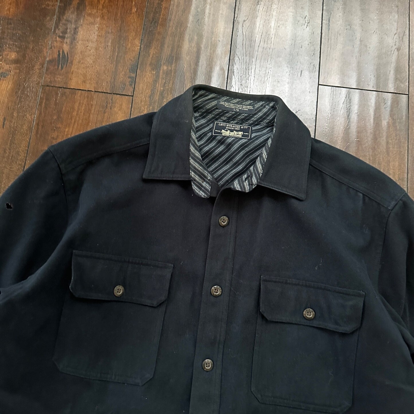 Levis Jacket Shirt Men L Blue Navy Button Up Flannel Lined Shacket Vtg