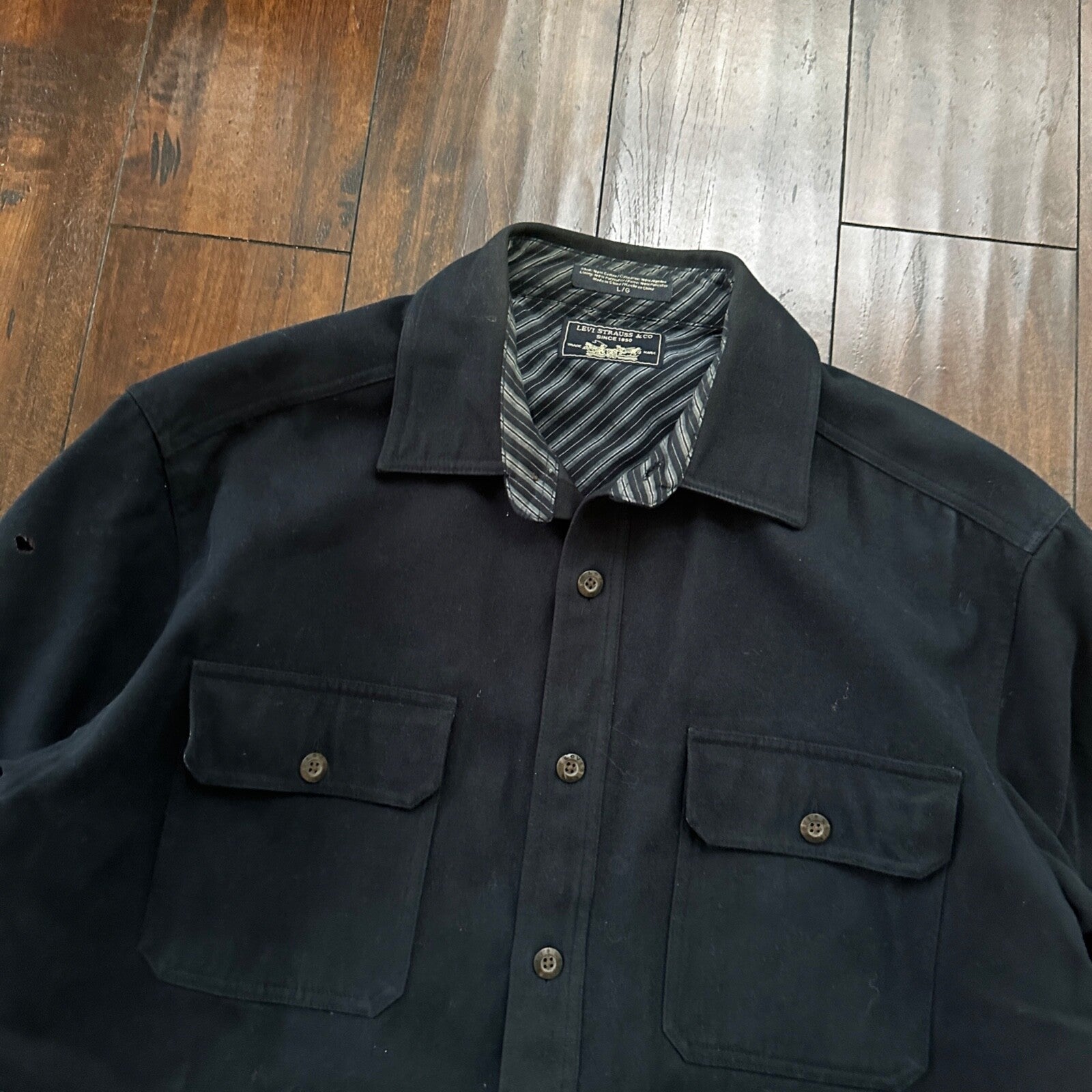 Levis Jacket Shirt Men L Blue Navy Button Up Flannel Lined Shacket Vtg