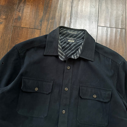 Levis Jacket Shirt Men L Blue Navy Button Up Flannel Lined Shacket Vtg