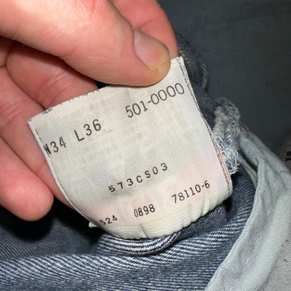 Levis 501 Vintage 90s USA XX Straight Leg Jeans Blue Light Wash 34x36 Act 32x30