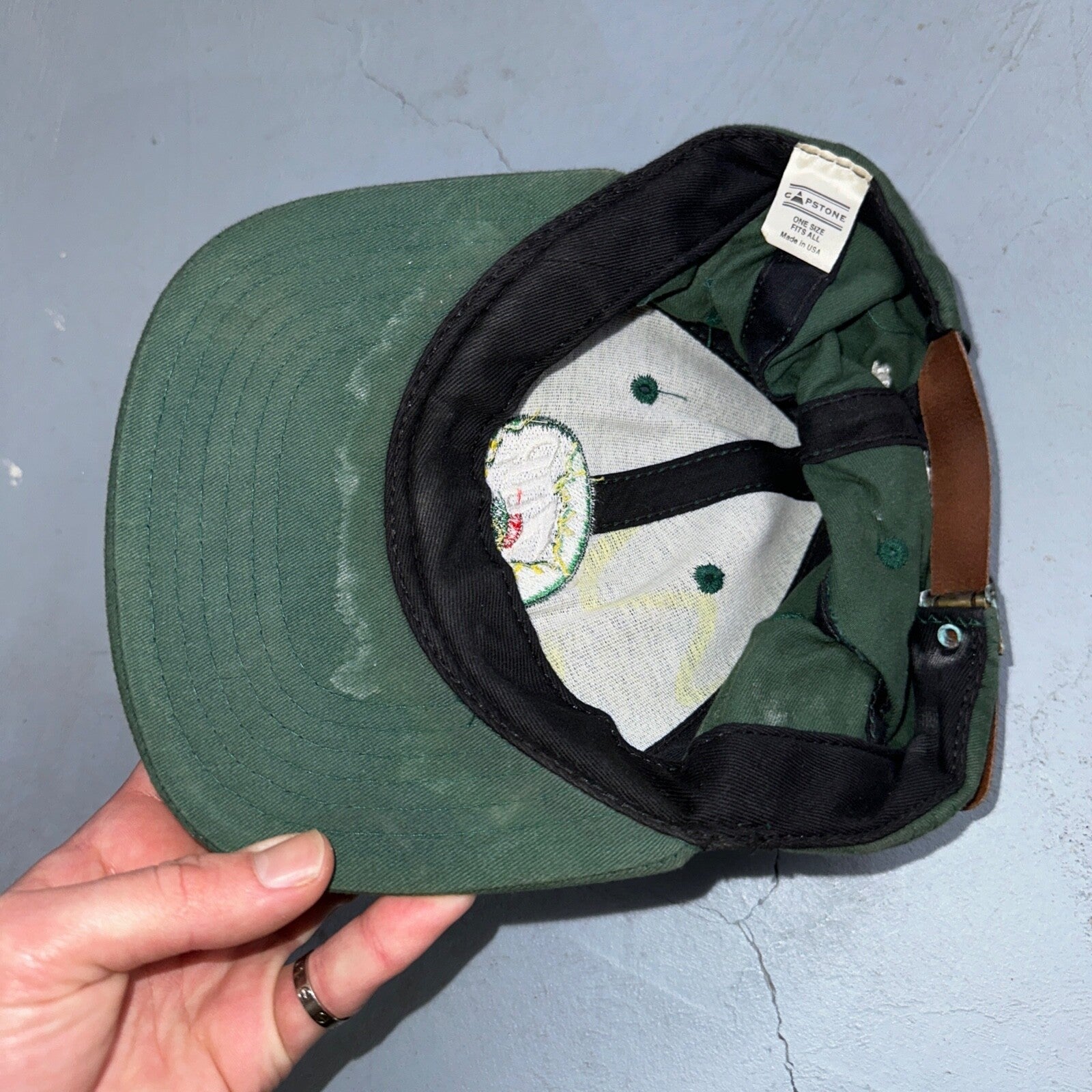 Vintage 7up Hat Made In USA Snap Back Trucker Style Worn Green 90s Heavy Used