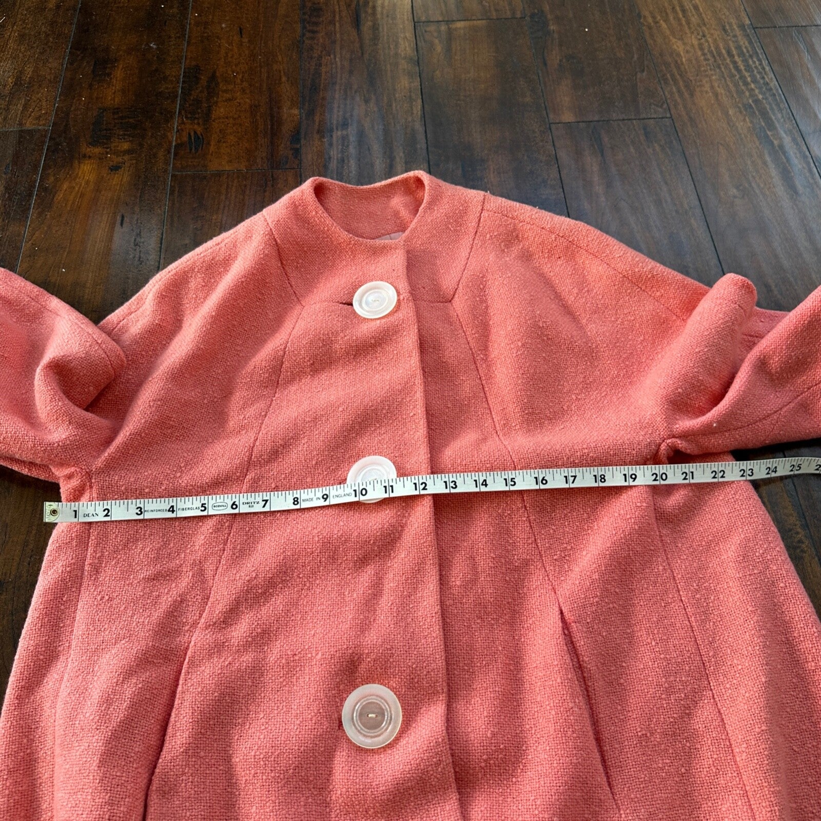 VTG 70s Overcoat Coat Pink Wool Union Made Pom Pom Northfield Rockabilly 1970s