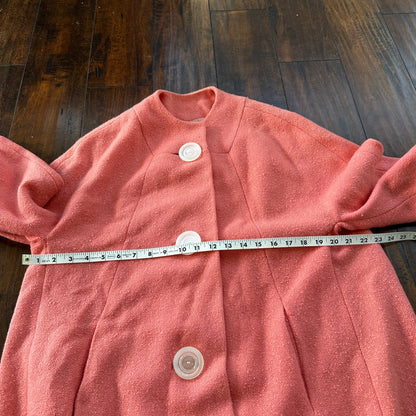 VTG 70s Overcoat Coat Pink Wool Union Made Pom Pom Northfield Rockabilly 1970s