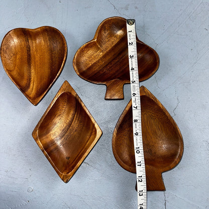 Vintage Monkey Pod Wood Card Playing Suits Candy Snack Dishes 80s Hearts Cute