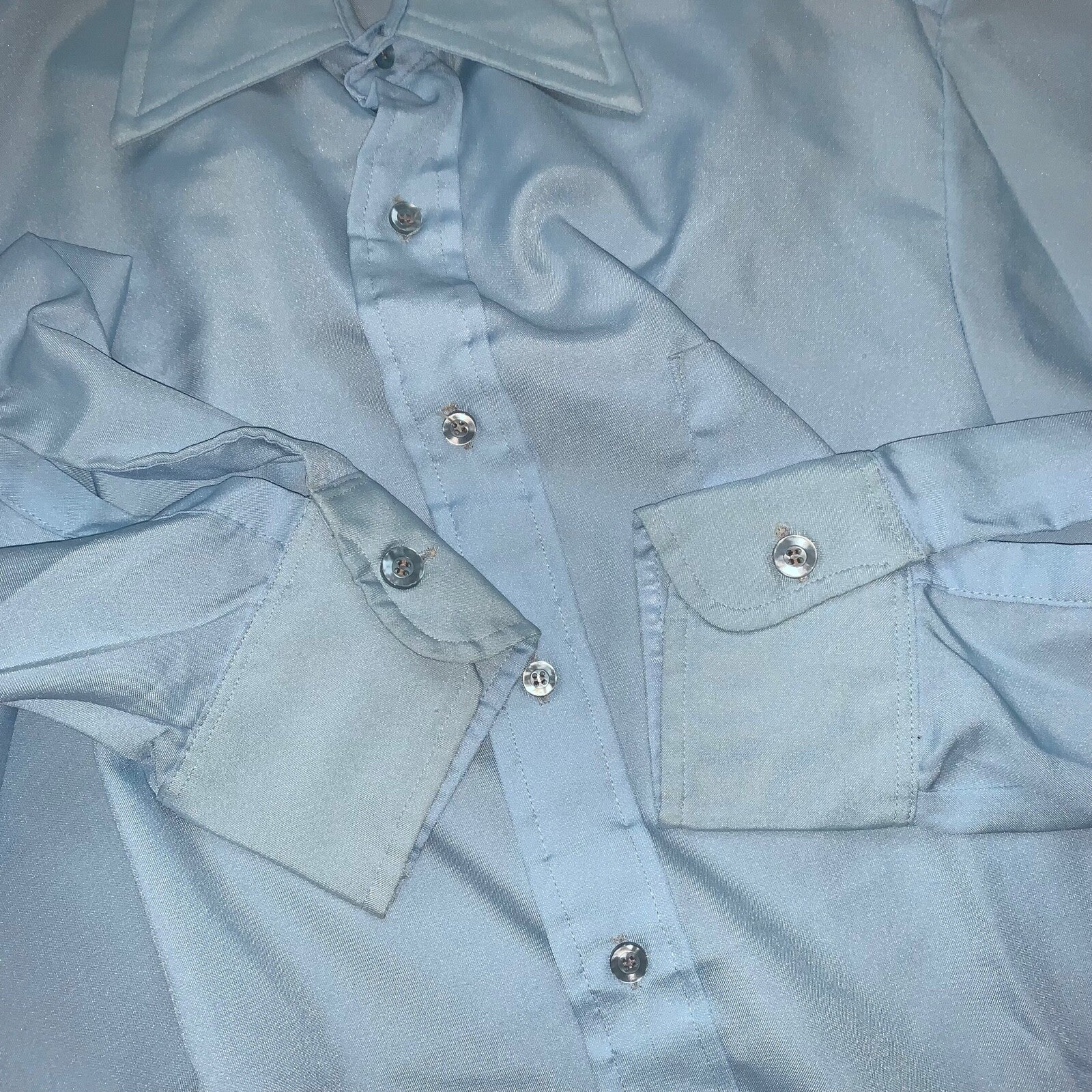 Sears Blue Vintage Button Down Work Shirt Dress 60s 70s Sanforized